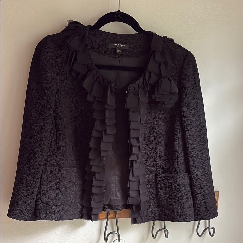 Ann Taylor Black Ruffled Blazer